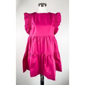 AVARA Size M Women’s Pleated Ruffle Mini Dress in Pop Pink Barbiecore